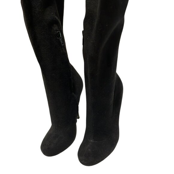 Bebe faux suede black stiletto heel tall pull on glam night out boots size 6 - Picture 2 of 7